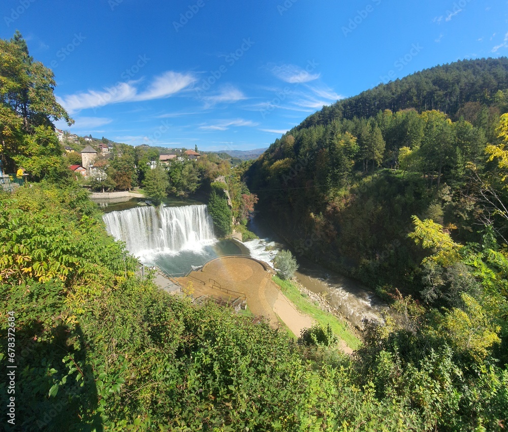 Beautiful and scenic Pliva Waterfall in jajce, Bosnia and Herzegovina