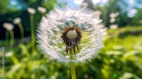 Dandelion with seeds in the wind. Close-up. Springtime Concept with a Copy Space. Mothers Day Concept.