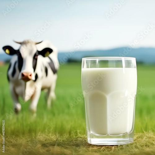 glass of milk and cow, AI generated