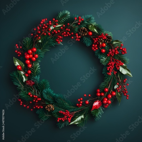 Christmas wreath isolated on a plain background. Festive round frame. Generative AI