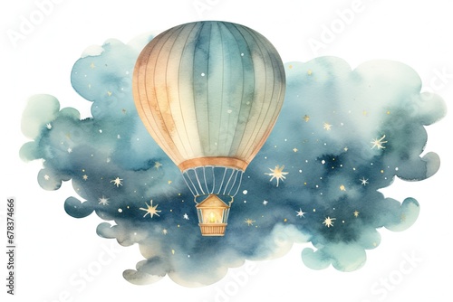 Enchanting Hot Air Balloon Painting in a Starry Night Sky