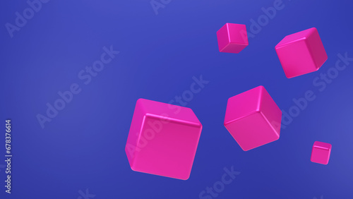 Bright pink metal cubes on a bright blue background