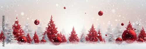 Christmas background with spruce balls and snowflakes and fir , winter holidays design in white and red colors, banner