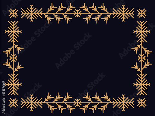 Art deco frame with snowflakes. Vintage linear border. Style of the 1920s and 1930s. Christmas frame design a template for invitations, leaflets and greeting cards. Vector illustration