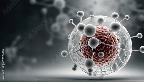 Virus, Antibodies and viral infection under the microscope. The body's immune defense. Antigens 3D illustration	 photo