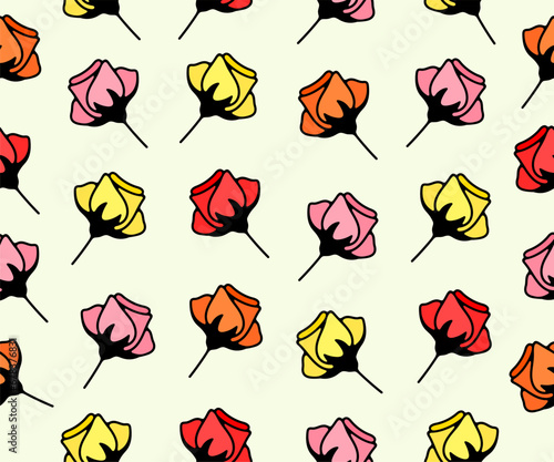 Flowers, floristics, floweret and floral, seamless vector background and pattern. Flower shop, florist shop, blooming, flowering and floristry, vector design and illustration