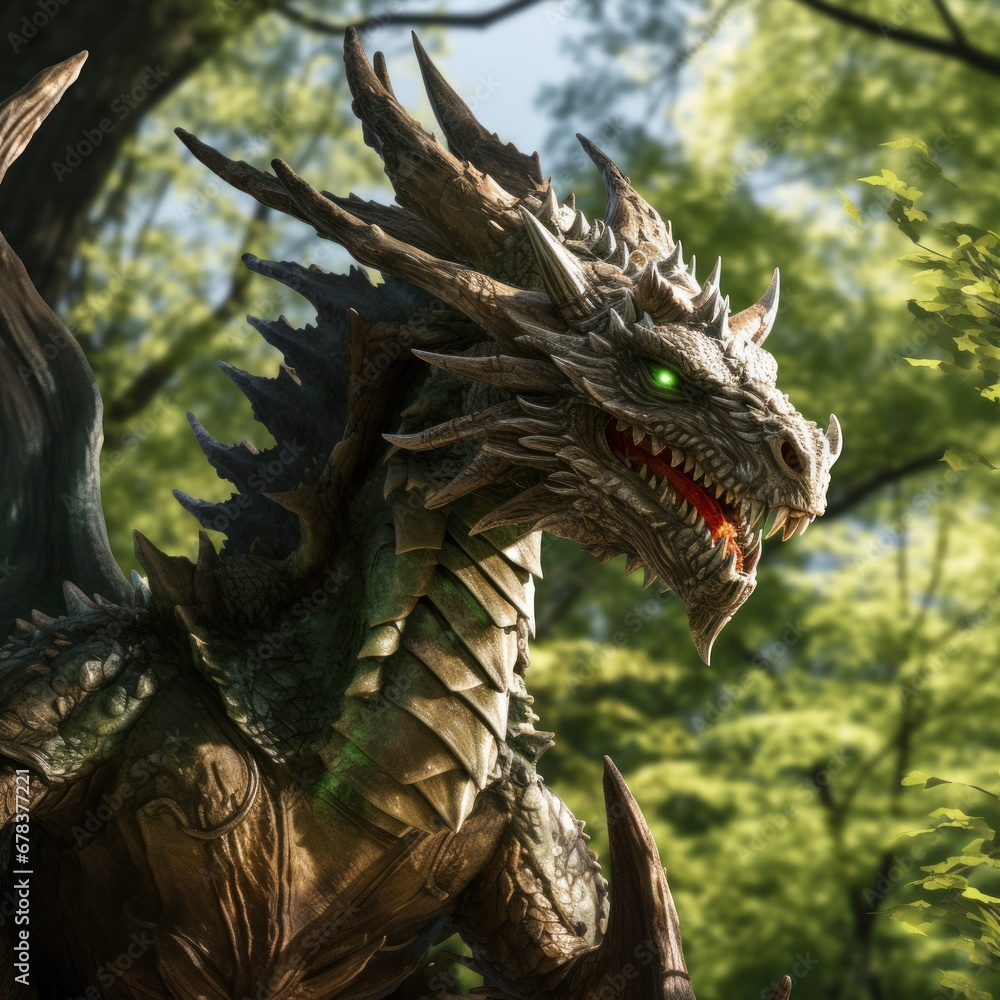 Green dragon in the forest, symbol of the year 2024, AI