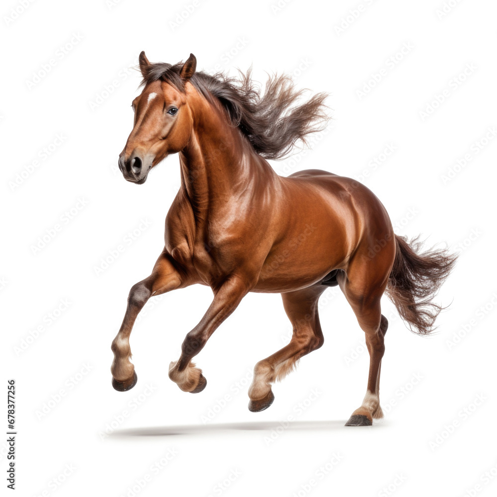 Purebred brown horse isolated on white background. Galloping stallion Purebred brown horse isolated on white background. Galloping stallion