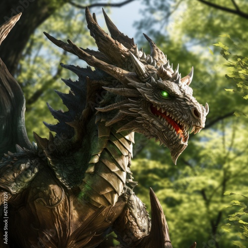 Green dragon in the forest  symbol of the year 2024  AI