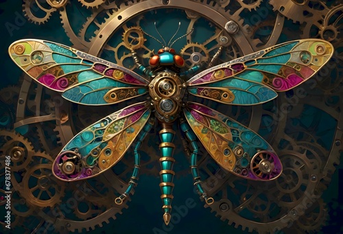 Steampunk Mechanical Dragonfly, Generative AI © OZMedia