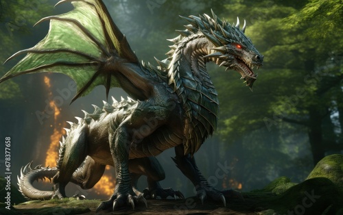 Green dragon in the forest  symbol of the year 2024  AI