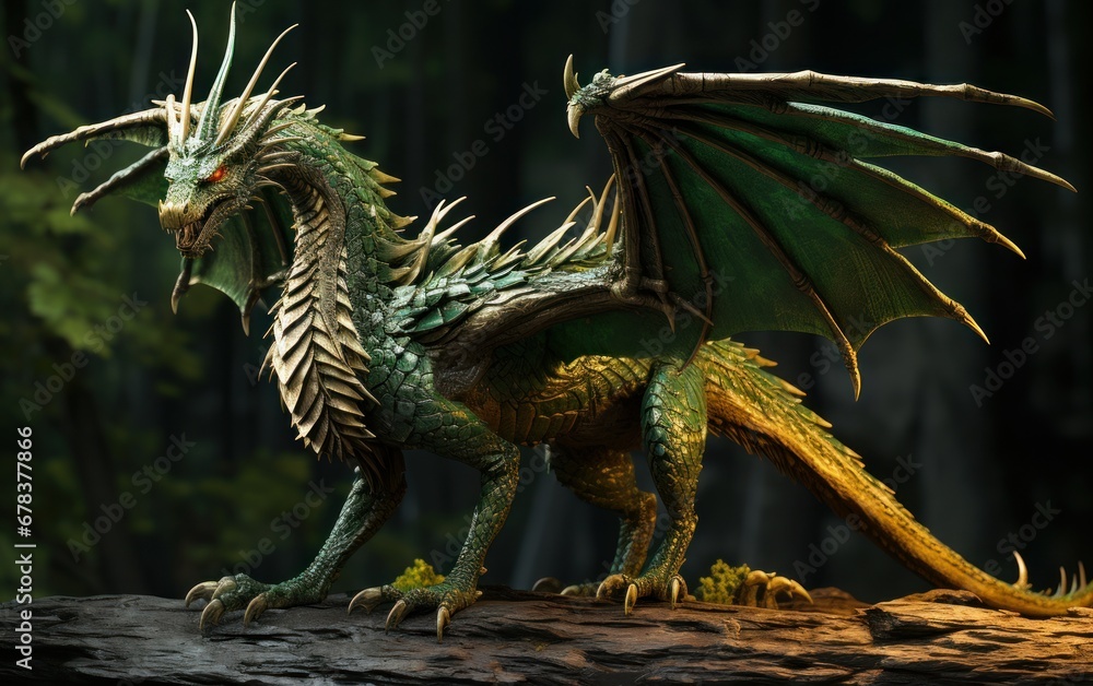 Green dragon in the forest, symbol of the year 2024, AI