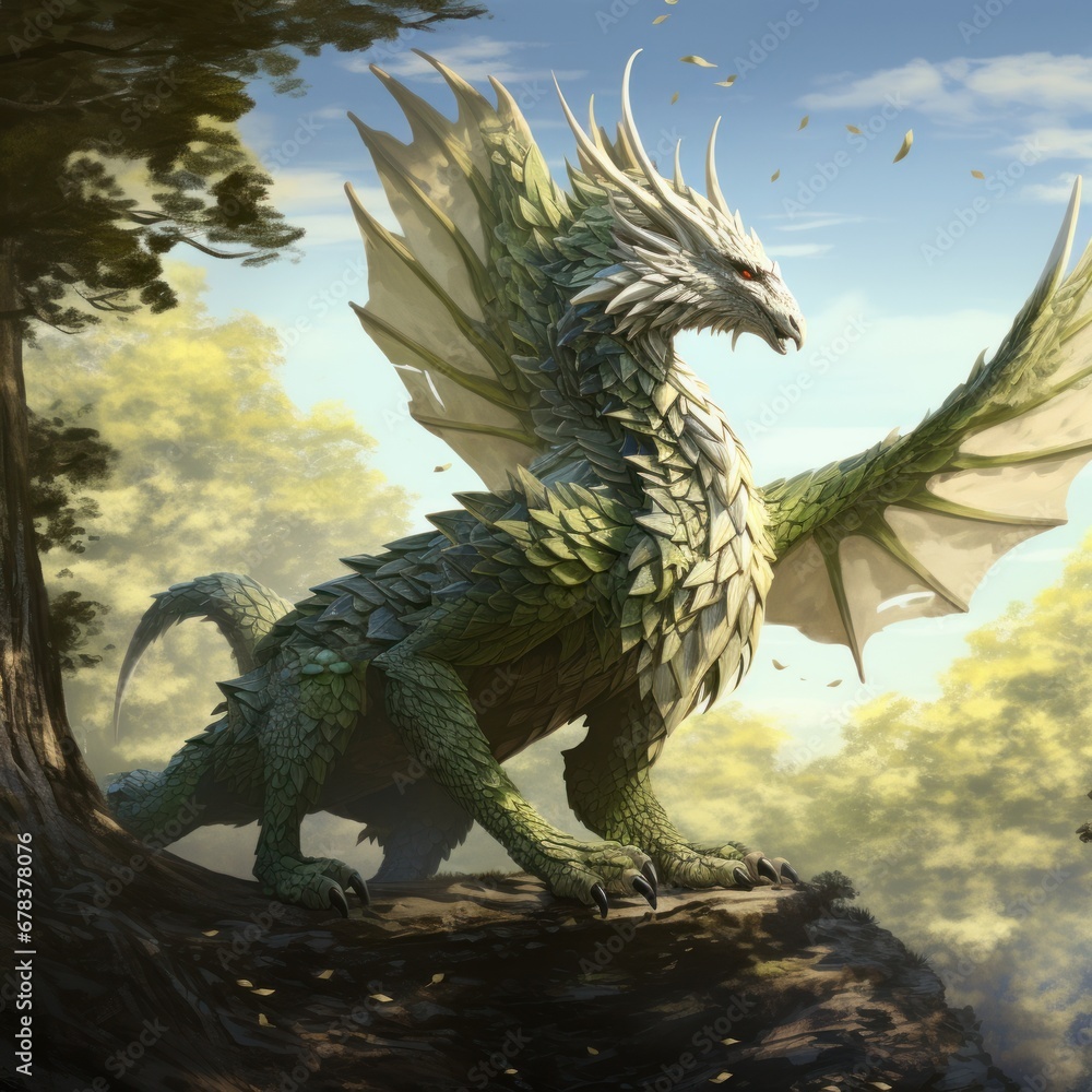 Green dragon in the forest, symbol of the year 2024, AI Green dragon in the forest, symbol of the year 2024, AI