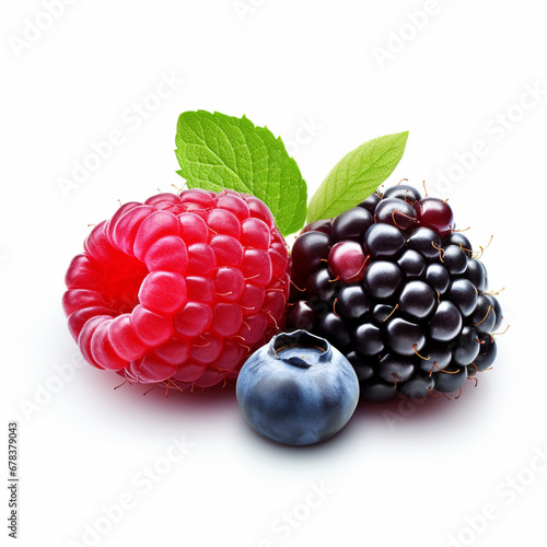 raspberry and blackberry on white background