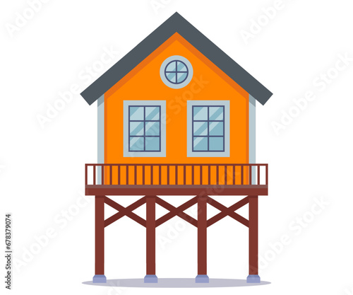 house on stilts above ground. flat vector illustration.