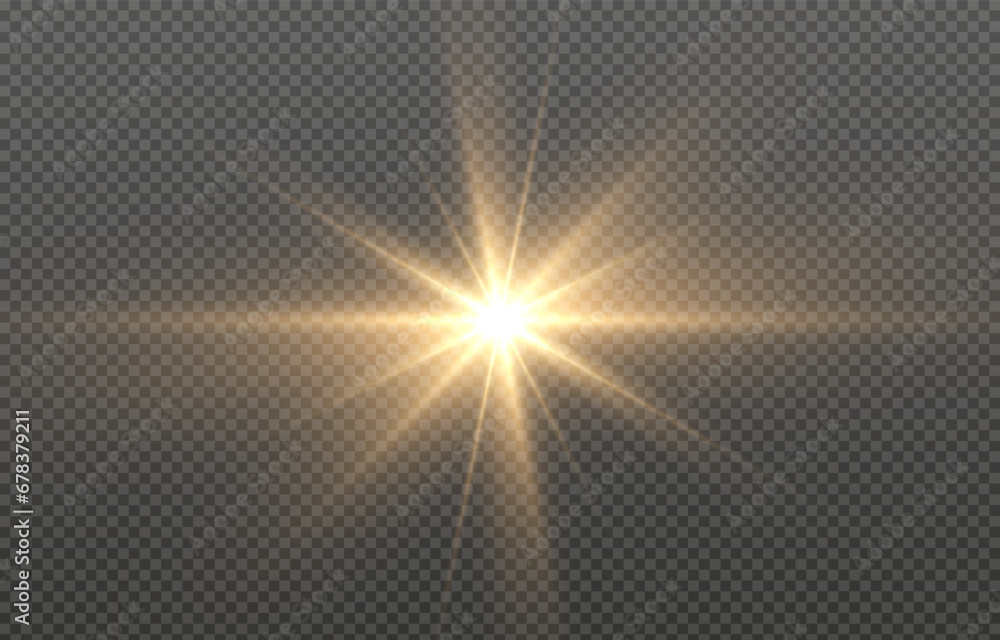 Vector light on isolated transparent background. Sun, rays of light png. Magic glow, golden light png