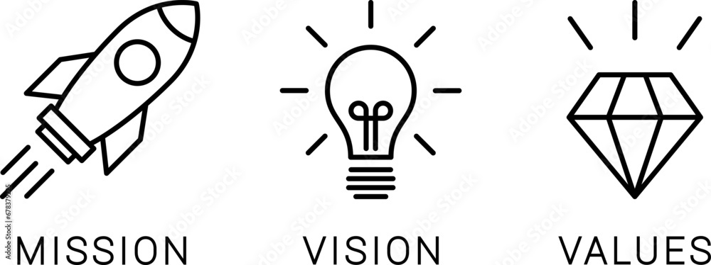 Obraz premium Linear icons of mission, vision and values as a template of modern linear design