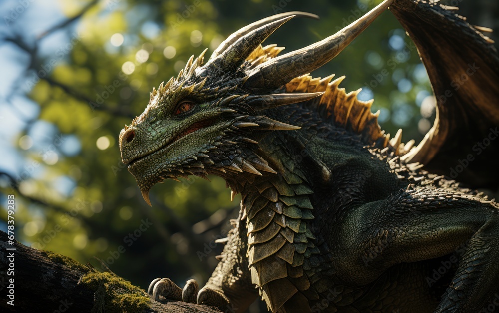 Green dragon in the forest, symbol of the year 2024, AI Green dragon in the forest, symbol of the year 2024, AI