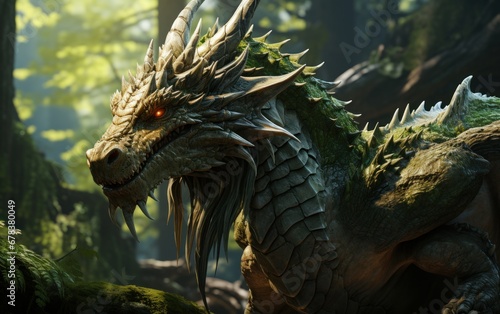 Green dragon in the forest  symbol of the year 2024  AI