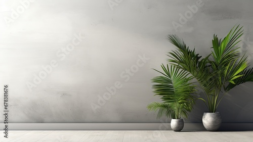 empty space for text against a concrete wall, an element of nature with palm foliage casting a soft shadow, embodying the essence of minimalism.