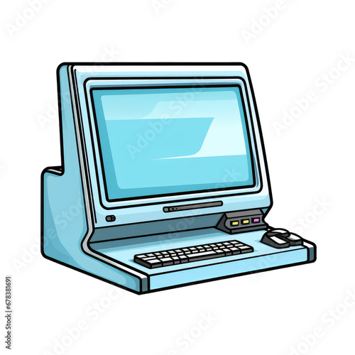 desktop computer pc retro . Clipart PNG image . Transparent background . Cartoon vector style . Generative AI 