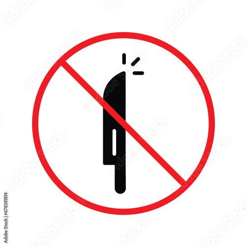 Forbidden knife Prohibited Warning, caution, attention, restriction label danger. DO not use Knife vector icon. Knife flat sign design. No Knife symbol pictogram UX UI