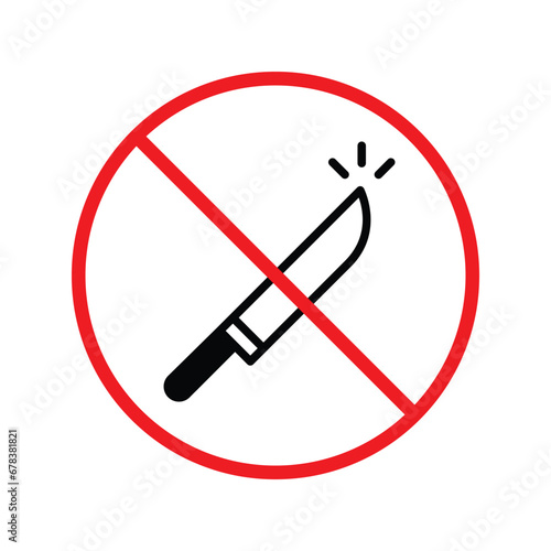 Forbidden knife Prohibited Warning, caution, attention, restriction label danger. DO not use Knife vector icon. Knife flat sign design. No Knife symbol pictogram UX UI
