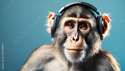 close up of a baboon listening to music © The A.I Studio