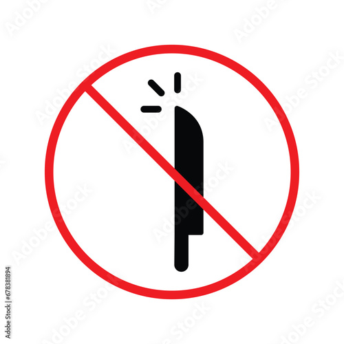 Forbidden knife Prohibited Warning, caution, attention, restriction label danger. DO not use Knife vector icon. Knife flat sign design. No Knife symbol pictogram UX UI
