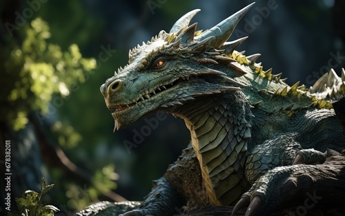 Green dragon in the forest  symbol of the year 2024  AI