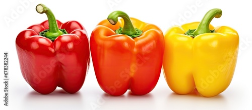 Three bell peppers on white background with clipping path
