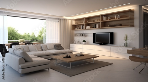 Modern living room interior Indoors, Living Room, Modern, Home Interior, Kitchen. generative ai