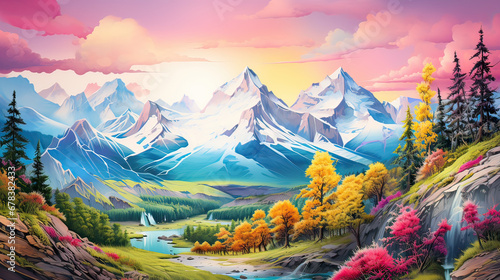 Colorful mountain wilderness AI generative 