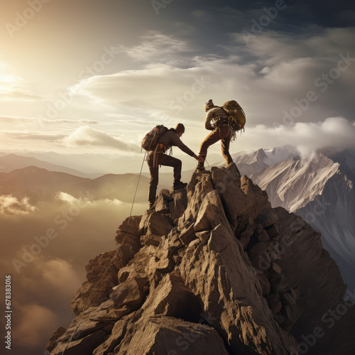 Climbing Comrades: Mountaineers supporting one another on the peak © Nasky