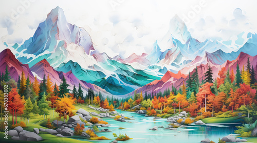 Colorful mountain wilderness AI generative 