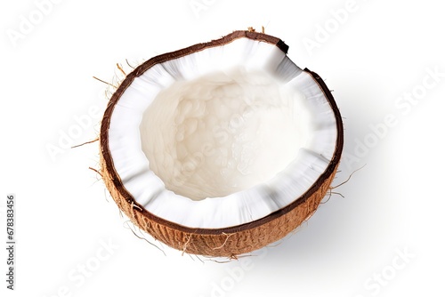 Coconut Half Isolated, Fresh Brown Cocos Cut on White background, Sweet Coco Nut Halves
