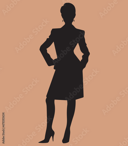 Silhouette of modern stylish dressed female body isolated on dark beige background,eps file