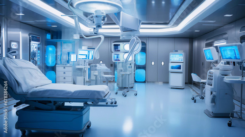 Advanced operating room with lots of equipment for surgical specialists. photo