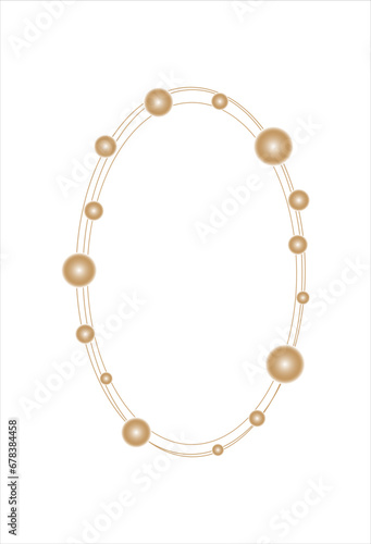 Oval gold frame with burning round gold lights, garland, isolated on white background. Frame for invitations, cards, decorations, vector.