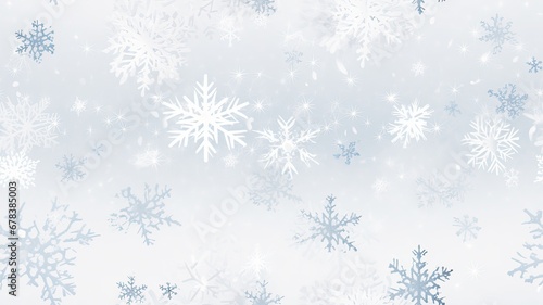 White snowflakes on a plain white or blue background, highlighting their unique symmetrical patterns. SEAMLESS PATTERN. SEAMLESS WALLPAPER.