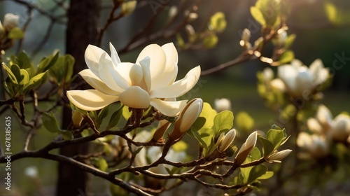 Beautiful white magnolia flowers in spring time. Magnolia tree blossom. Springtime Concept. Valentine's Day Concept with a Copy Space. Mother's Day.