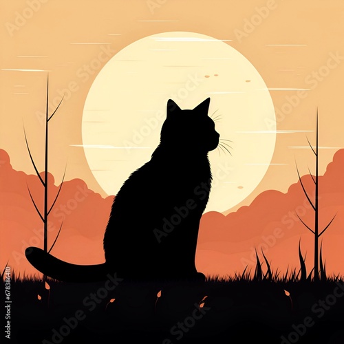 silhouette of a cat on a grass 