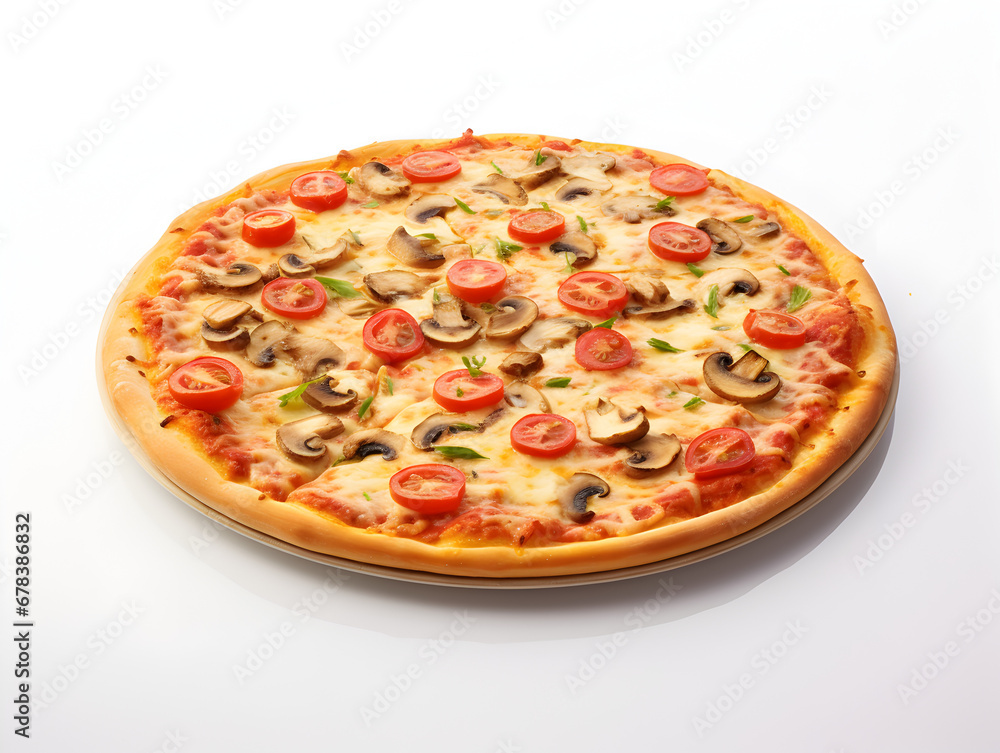 Deliciose vegetarian pizza with vegetables isolated on white background 