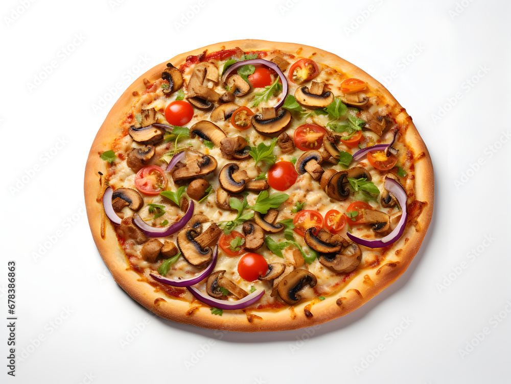 Deliciose vegetarian pizza with vegetables isolated on white background Deliciose vegetarian pizza with vegetables isolated on white background