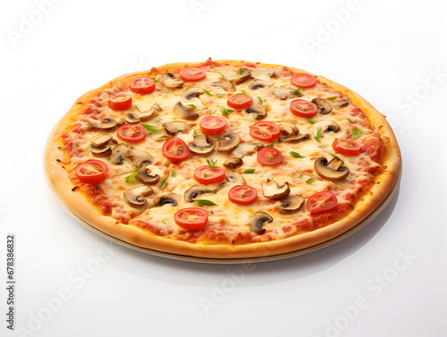 Deliciose vegetarian pizza with vegetables isolated on white background 