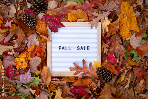 Fall Sale Letter Message Board Promotional Message In Frame Pile of Colorful Autumn Leaves