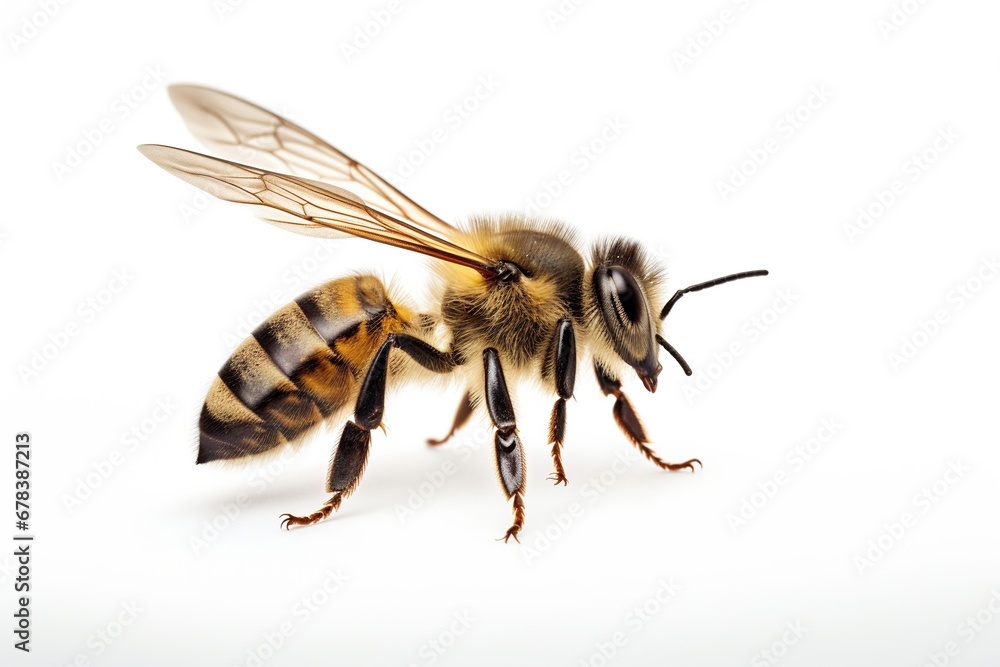 Bee is flying, isolated on white background. Bee is flying, isolated on white background.