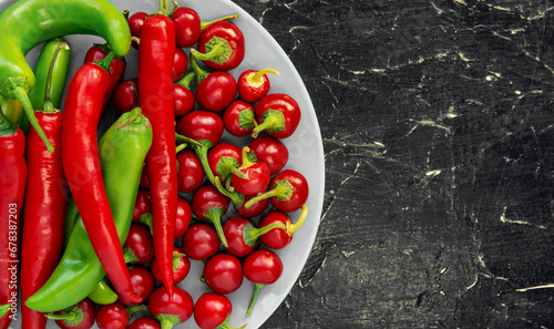 Different type hot Chili Pepper, hot spice organic background 