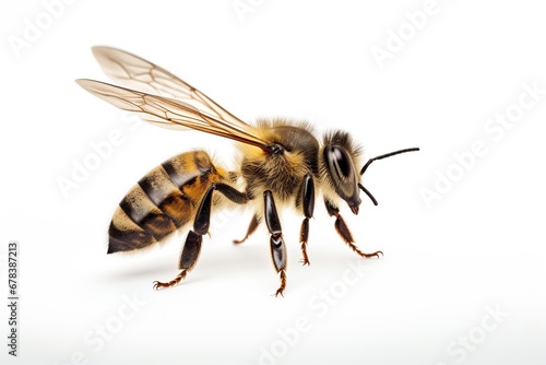 Bee is flying, isolated on white background.