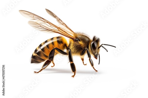 Bee is flying, isolated on white background.